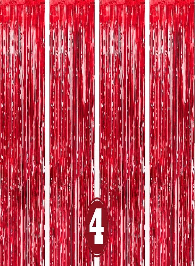 Flyloons Red Foil Curtains for Birthday Decoration Items Pack of 4 Backdrop Baby Shower Anniversary, Marriage, Bachelorette Party Celebration Theme - Image 1